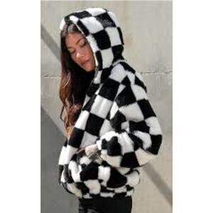 Angel Kiss Checkered Faux Fur Jacket XL